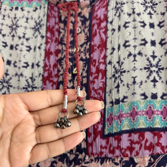 Kyla Seo‎ Geometric Boho Balloon Long Sleeve Peplum Tunic Top Handmade India 1X - Picture 5 of 8